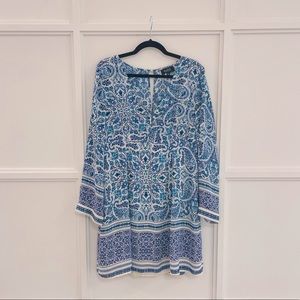 Paisley blue summer dress with bell sleeves